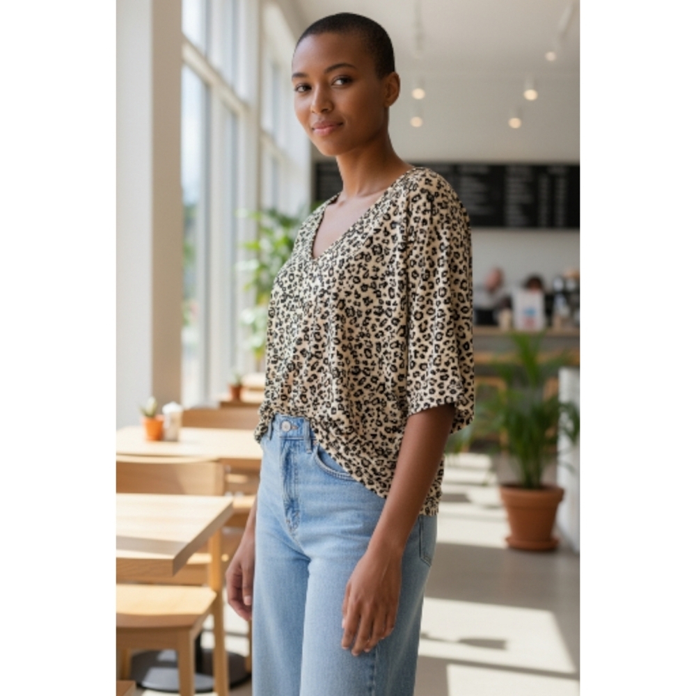 cheeta animal print dolman sleeve Plus Size 2x